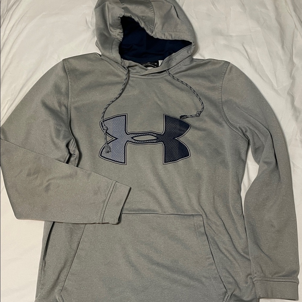 Under Armour Light Gray Hoodie with Navy Logo